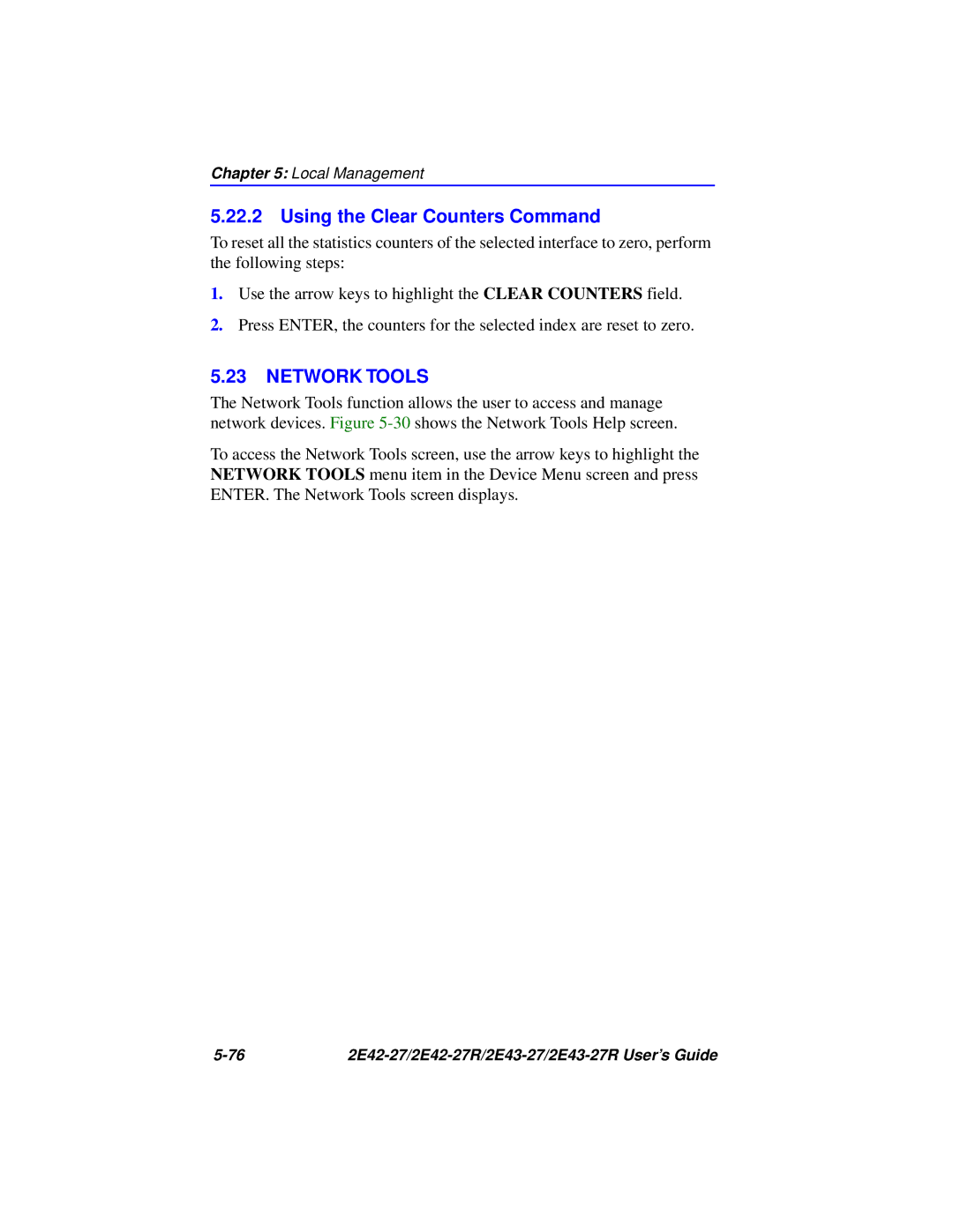 Cabletron Systems 2E43-27R, 2E42-27R manual Using the Clear Counters Command, Network Tools 