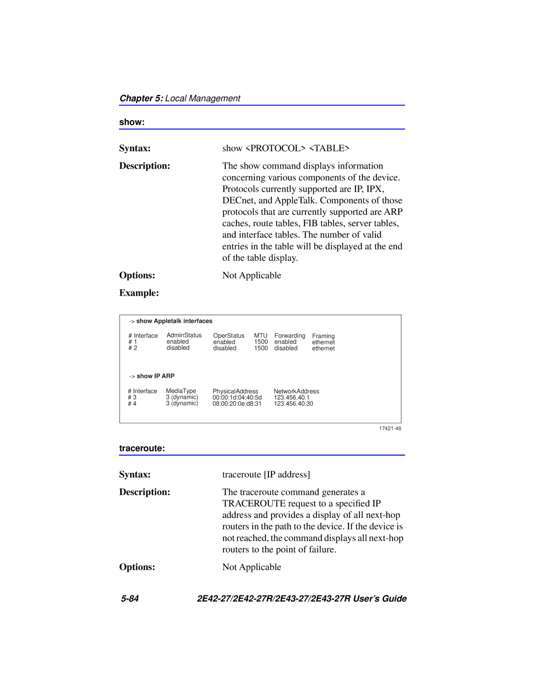 Cabletron Systems 2E43-27R, 2E42-27R manual Show Protocol Table 