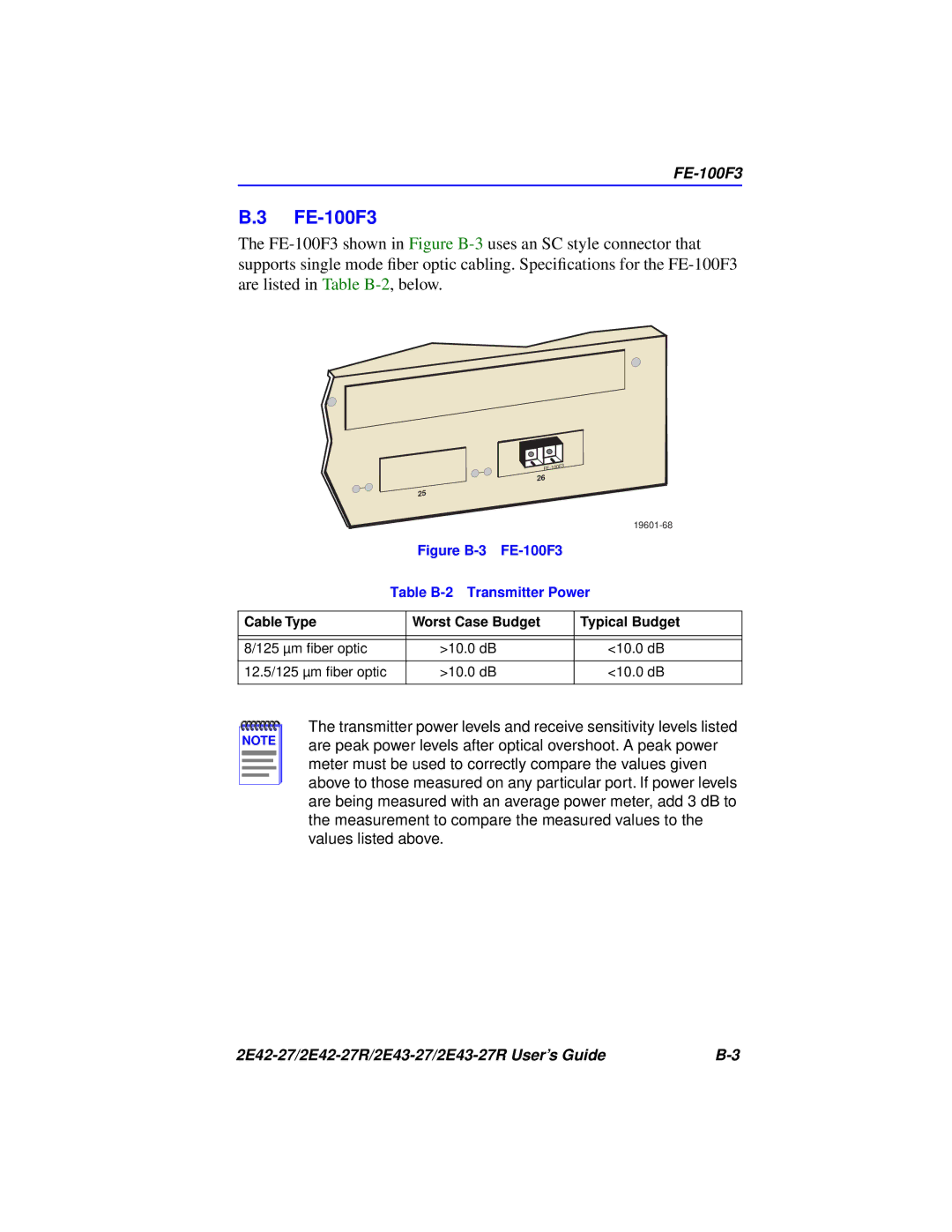 Cabletron Systems 2E42-27R, 2E43-27R manual FE-100F3 