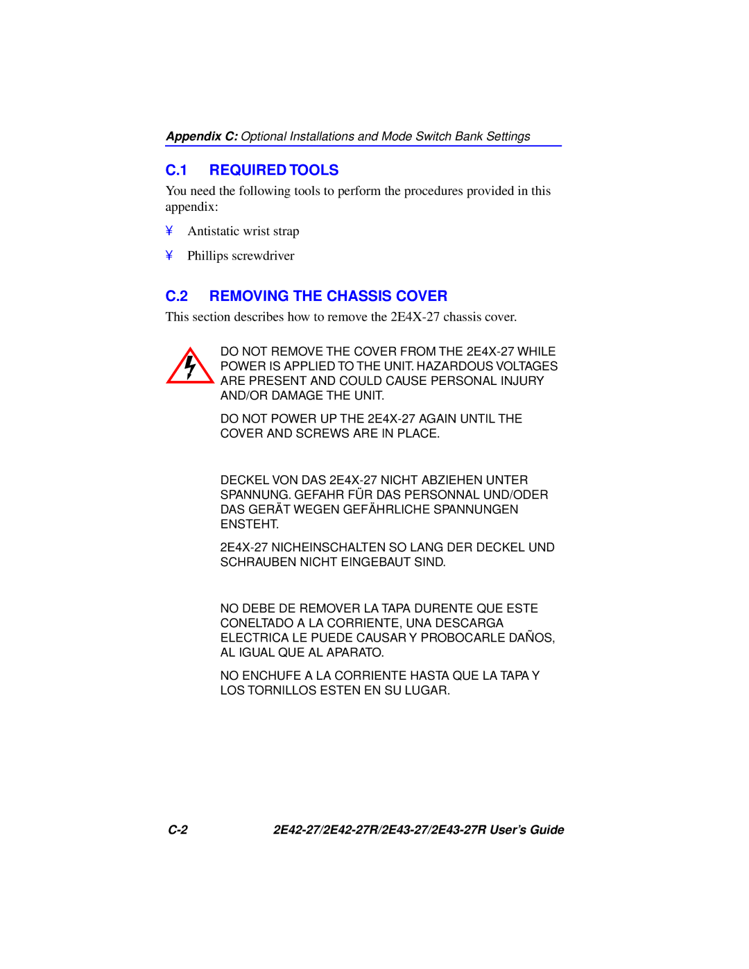 Cabletron Systems 2E43-27R, 2E42-27R manual Required Tools, Removing the Chassis Cover 