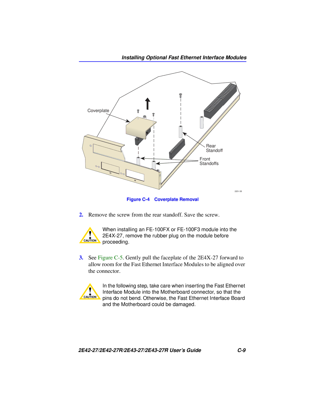 Cabletron Systems 2E43-27R, 2E42-27R manual Remove the screw from the rear standoff. Save the screw 