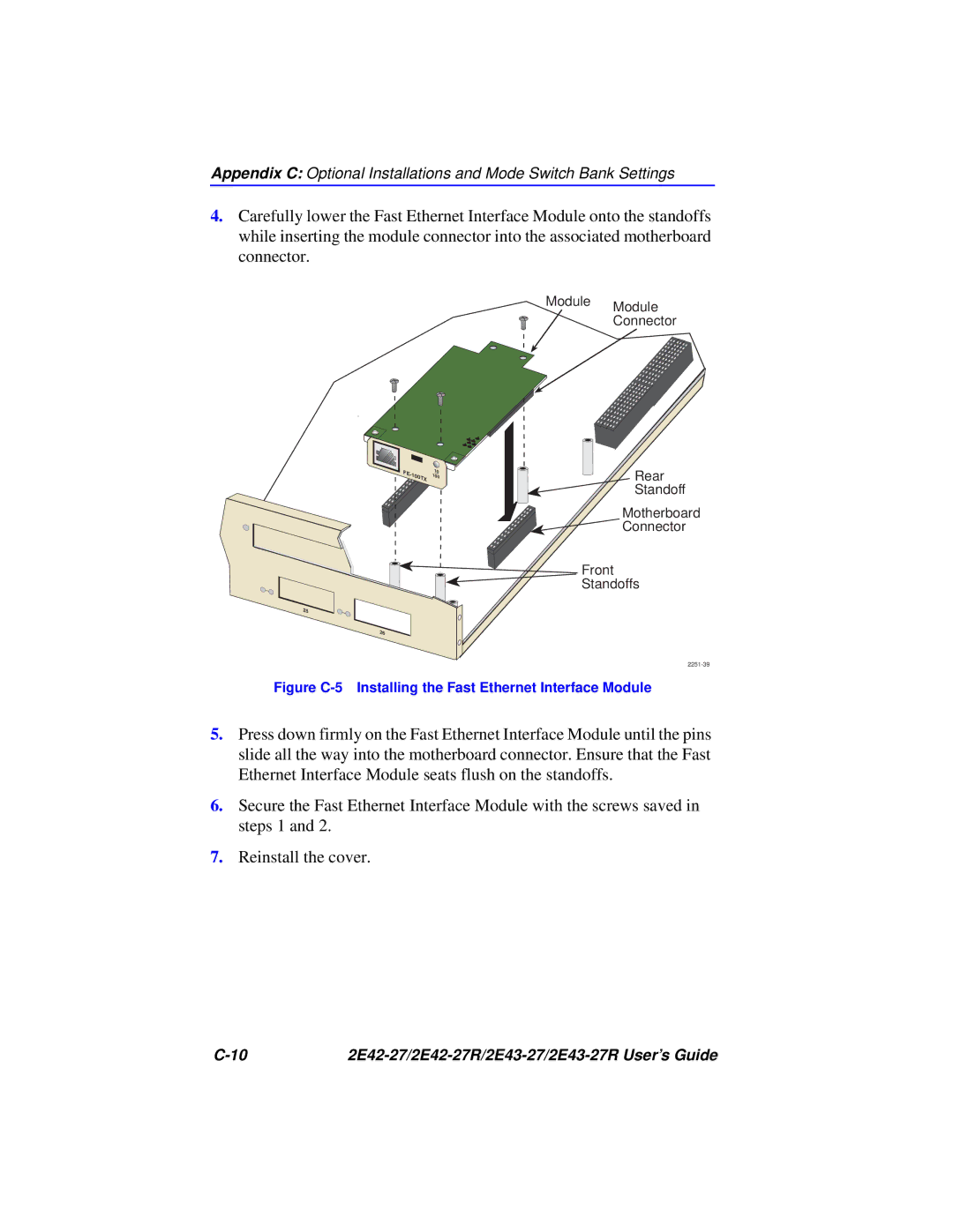 Cabletron Systems 2E43-27R, 2E42-27R manual Figure C-5 Installing the Fast Ethernet Interface Module 