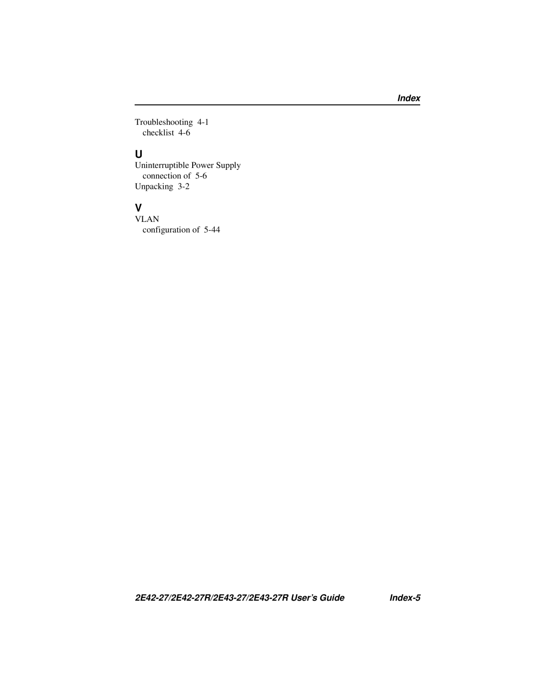 Cabletron Systems manual 2E42-27/2E42-27R/2E43-27/2E43-27R User’s Guide Index-5 