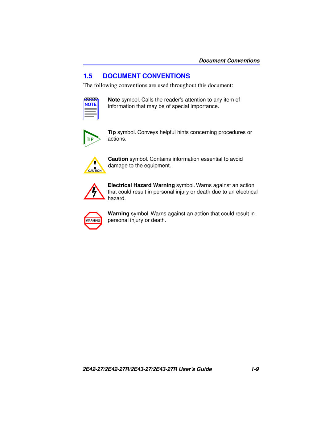 Cabletron Systems 2E42-27, 2E43-27R manual Document Conventions, Following conventions are used throughout this document 