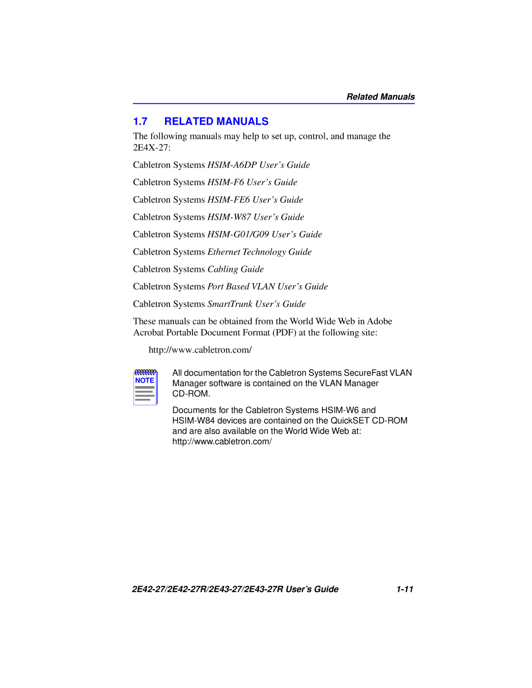 Cabletron Systems 2E42-27R, 2E43-27R manual Related Manuals 