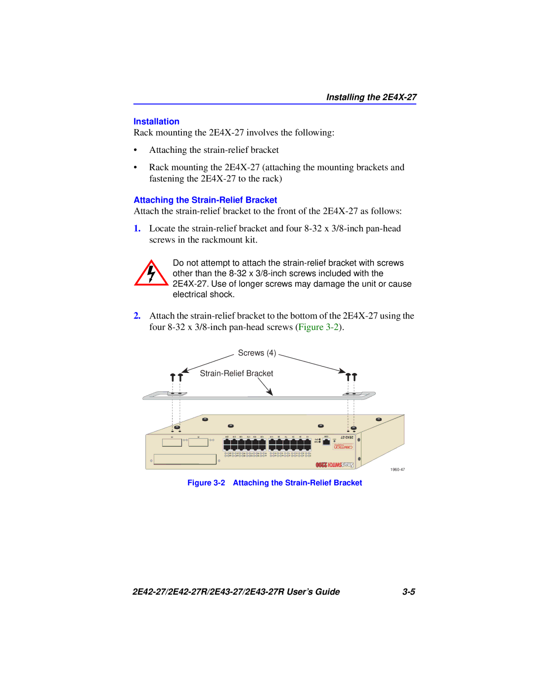 Cabletron Systems 2E42-27R, 2E43-27R manual Attaching the Strain-Relief Bracket 