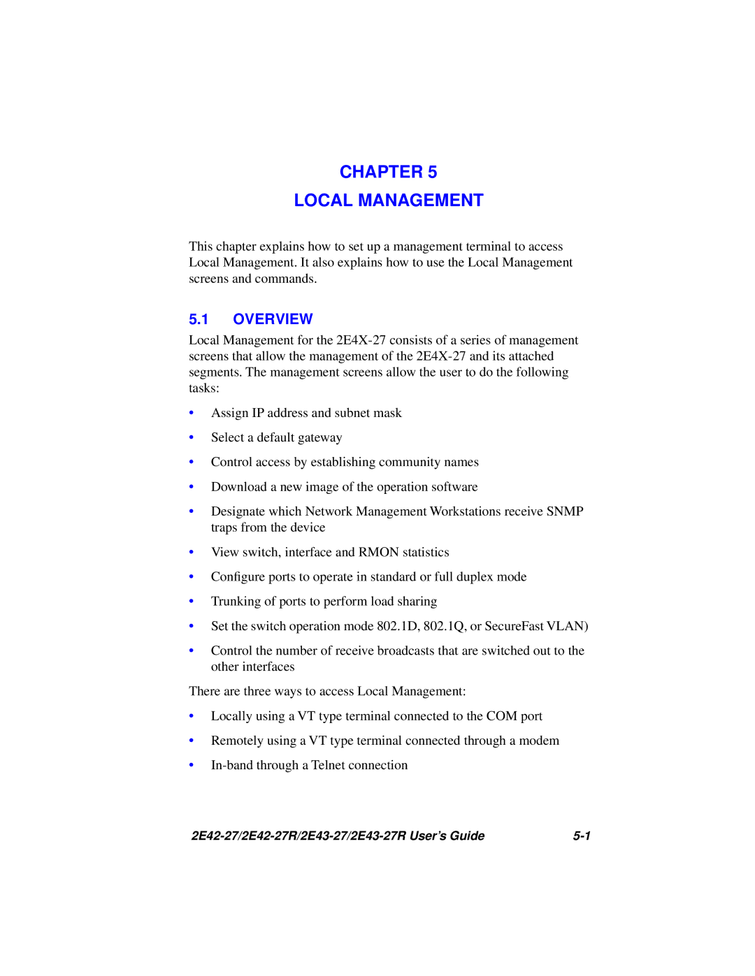 Cabletron Systems 2E43-27R, 2E42-27R manual Chapter Local Management, Overview 