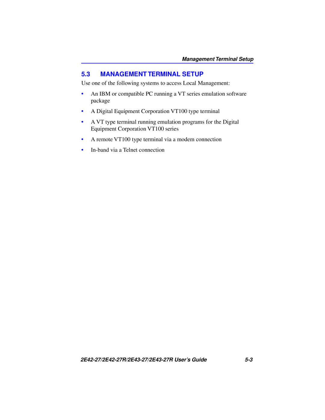 Cabletron Systems 2E42-27R, 2E43-27R manual Management Terminal Setup 