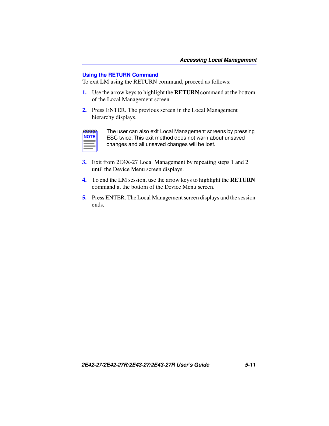 Cabletron Systems 2E42-27R, 2E43-27R manual Using the Return Command 