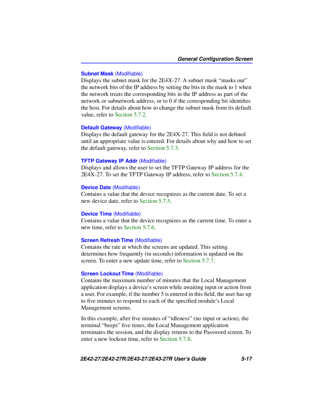 Cabletron Systems 2E43-27R, 2E42-27R manual General Conﬁguration Screen 