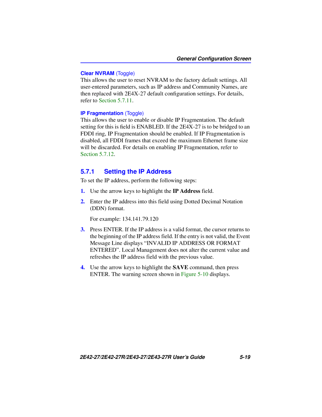 Cabletron Systems 2E42-27R, 2E43-27R manual Setting the IP Address 