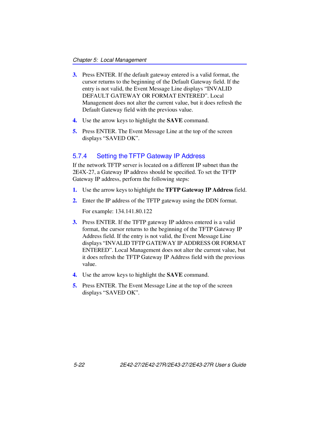 Cabletron Systems 2E43-27R, 2E42-27R manual Setting the Tftp Gateway IP Address 