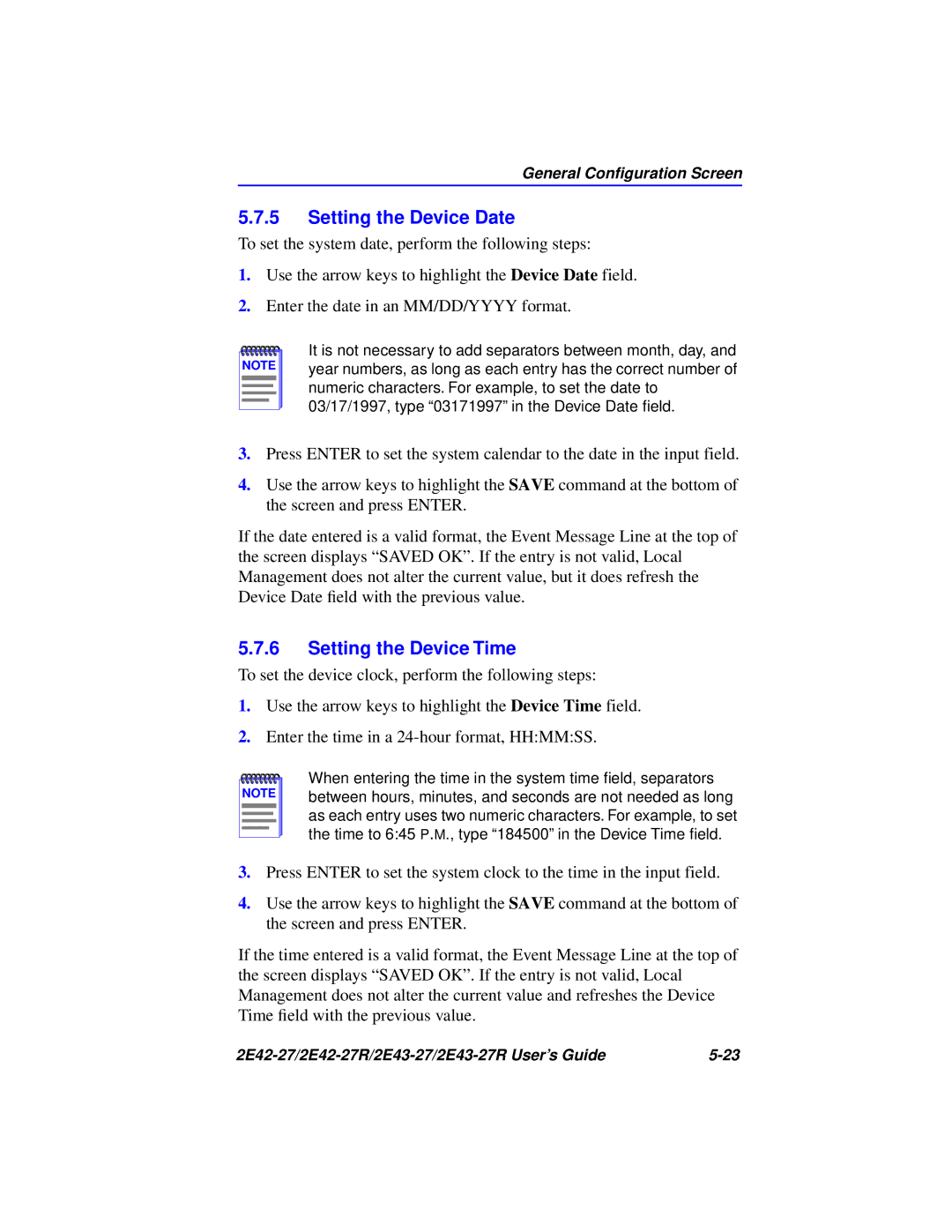 Cabletron Systems 2E42-27R, 2E43-27R manual Setting the Device Date, Setting the Device Time 