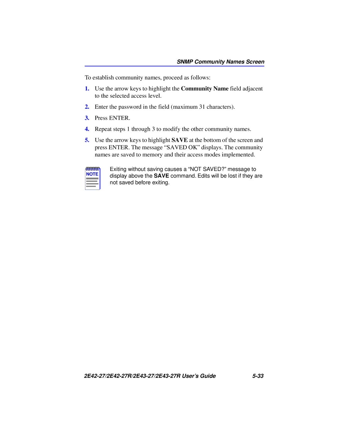 Cabletron Systems 2E43-27R, 2E42-27R manual Snmp Community Names Screen 