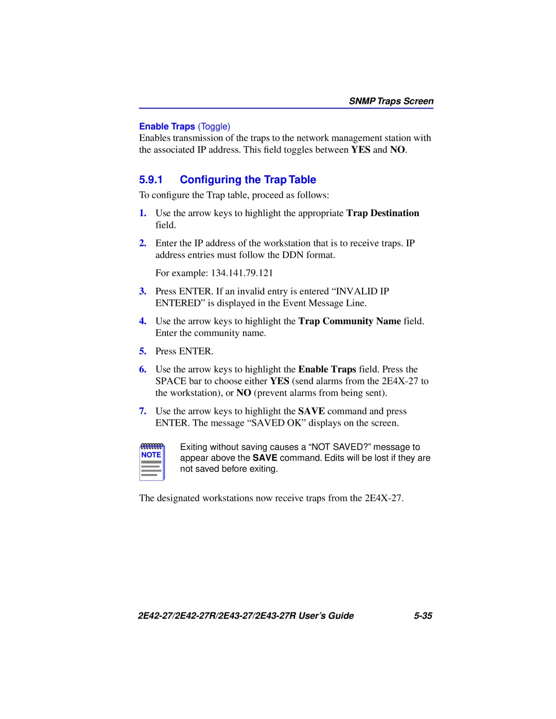 Cabletron Systems 2E42-27R, 2E43-27R manual 1 Conﬁguring the Trap Table 