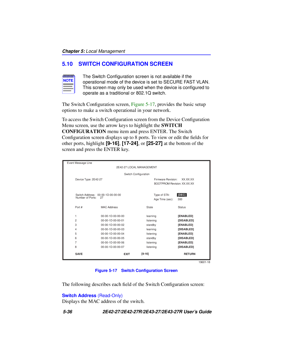 Cabletron Systems 2E43-27R, 2E42-27R manual Switch Configuration Screen, Dec 