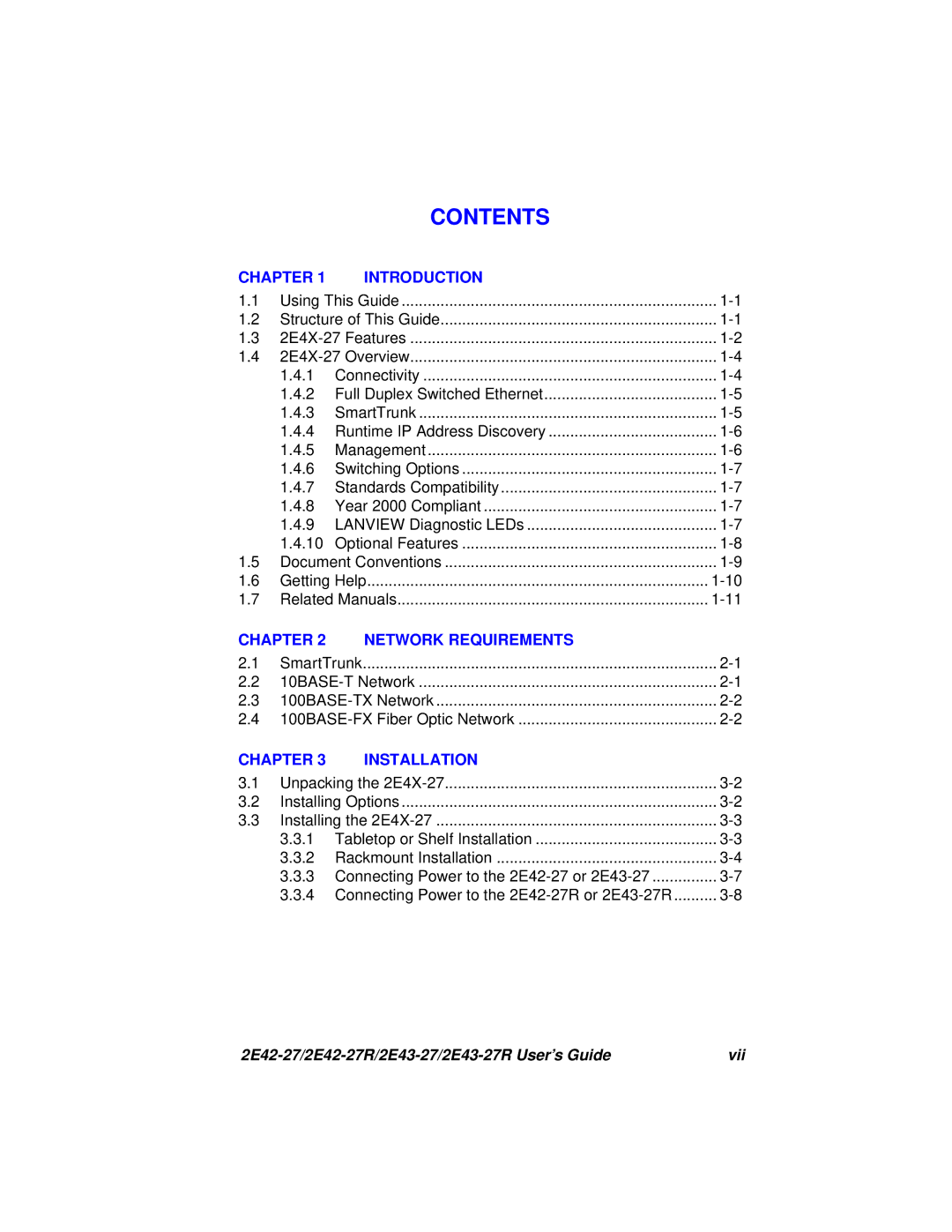 Cabletron Systems 2E43-27R, 2E42-27R manual Contents 