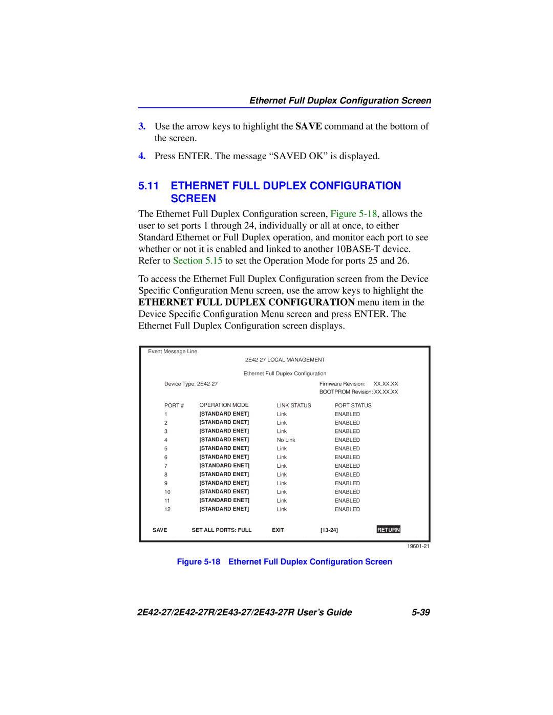 Cabletron Systems 2E42-27R, 2E43-27 Ethernet Full Duplex Configuration Screen, Ethernet Full Duplex Conﬁguration Screen 