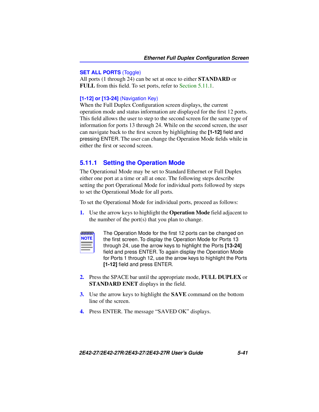 Cabletron Systems 2E43-27R, 2E42-27R manual Setting the Operation Mode 