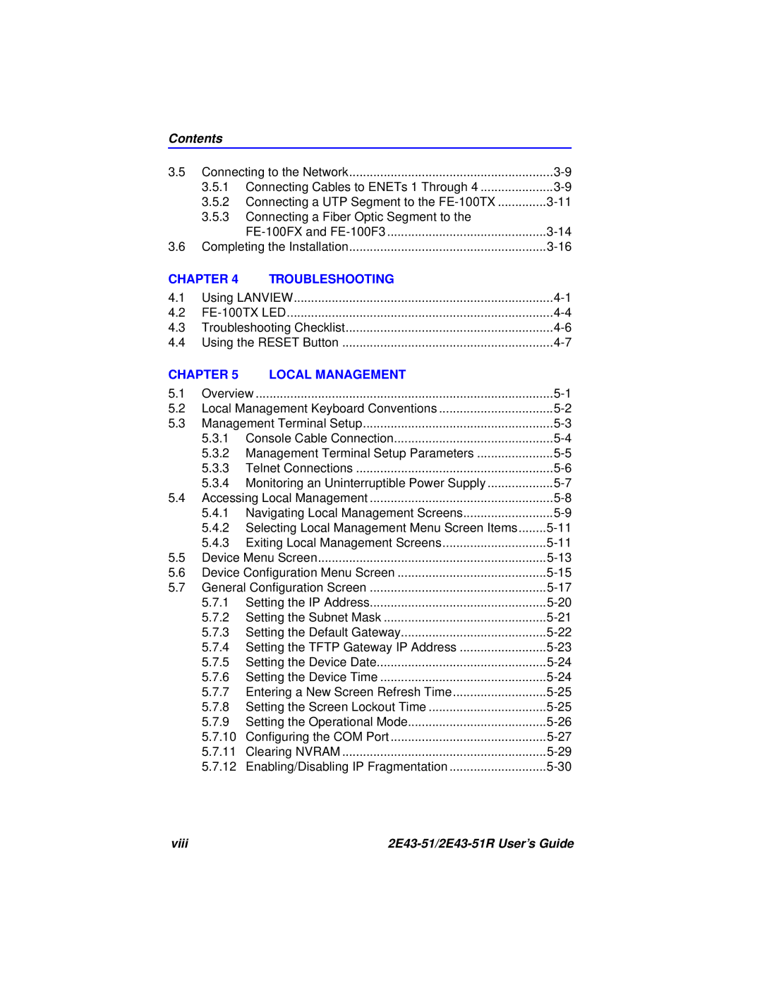 Cabletron Systems manual Viii 2E43-51/2E43-51R User’s Guide 