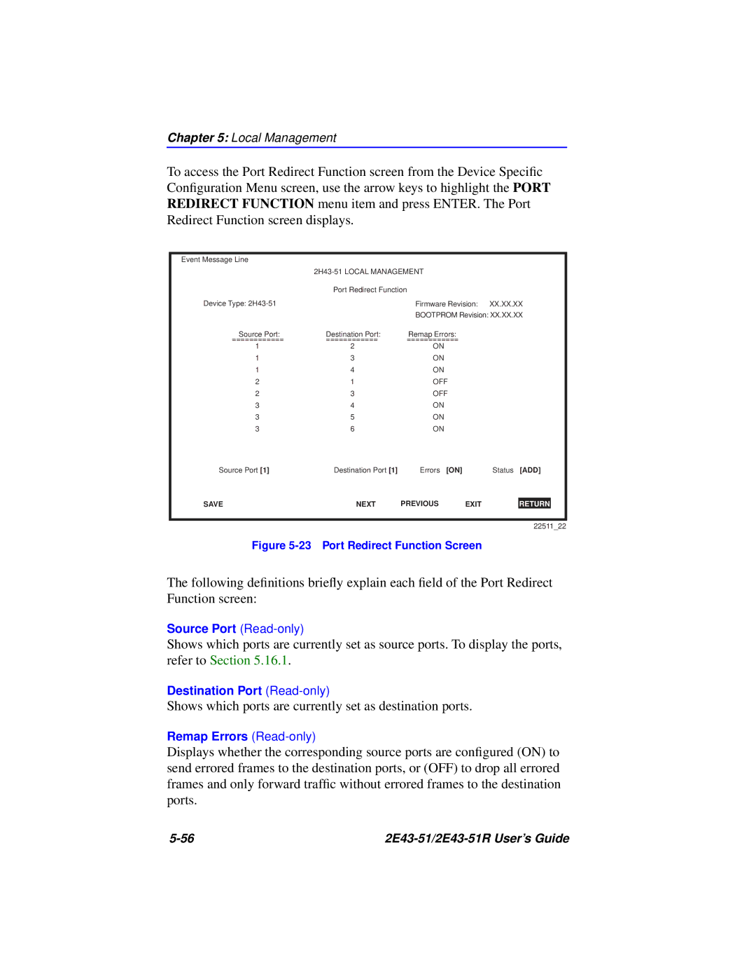 Cabletron Systems 2E43-51R manual Shows which ports are currently set as destination ports 