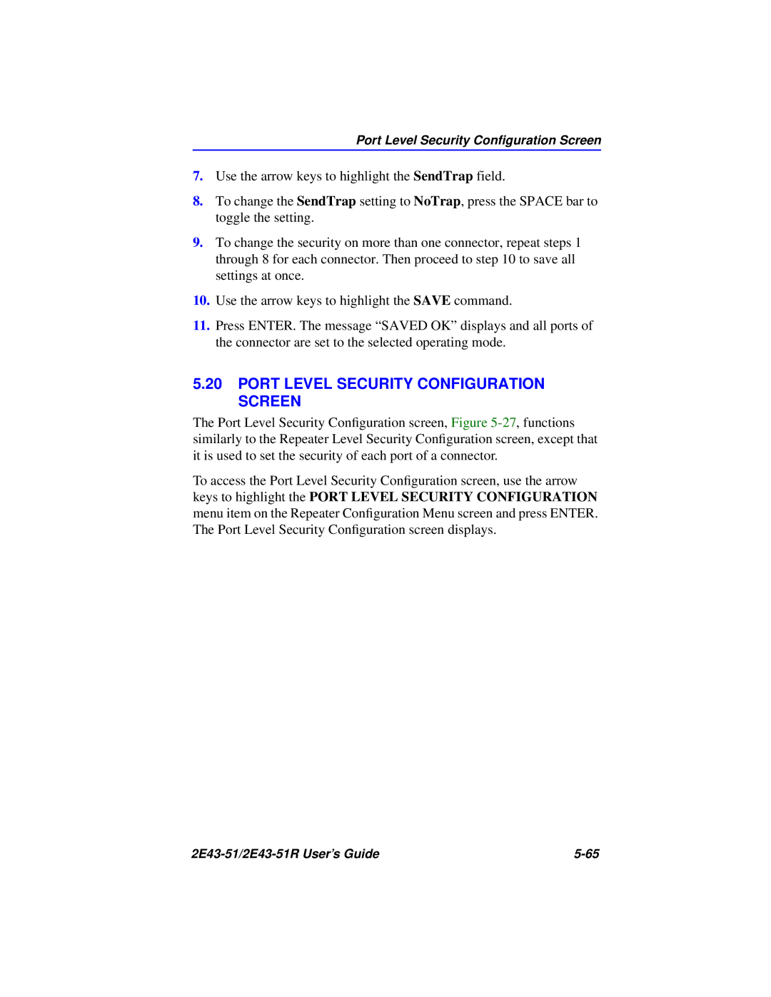 Cabletron Systems 2E43-51R manual Port Level Security Configuration Screen 