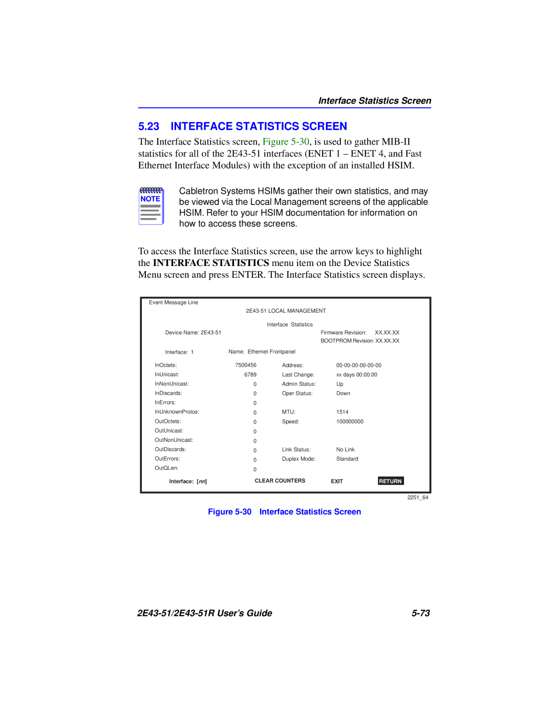 Cabletron Systems 2E43-51R manual Interface Statistics Screen, Mtu 