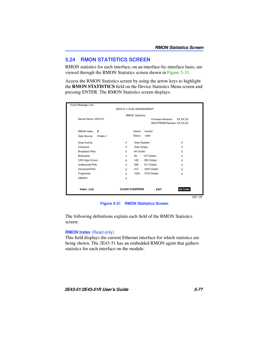 Cabletron Systems 2E43-51R manual Rmon Statistics Screen 