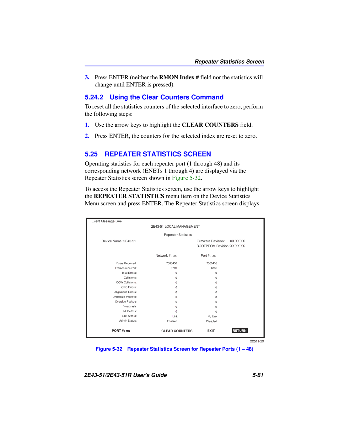 Cabletron Systems 2E43-51R manual Repeater Statistics Screen, Network # Port # 