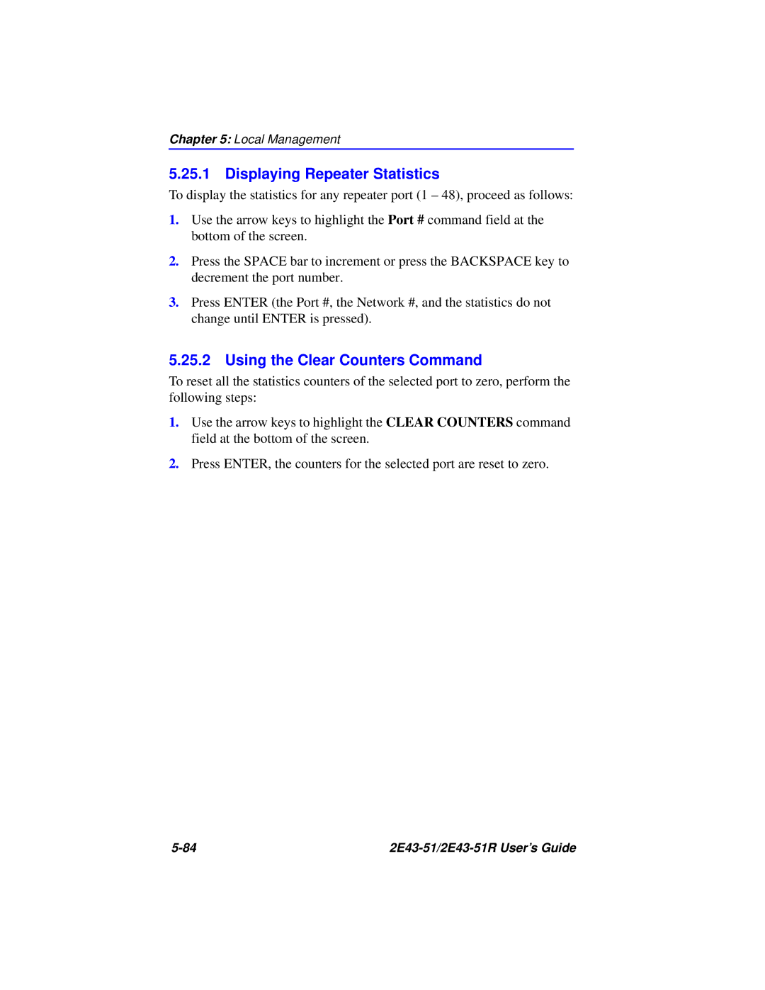 Cabletron Systems 2E43-51R manual Displaying Repeater Statistics, Using the Clear Counters Command 