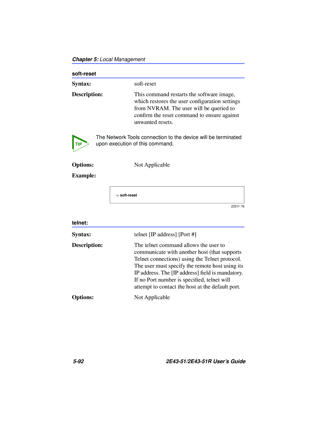 Cabletron Systems 2E43-51R manual Telnet IP address Port # 