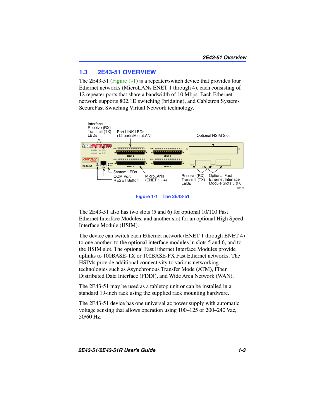 Cabletron Systems 2E43-51R manual 2E43-51 Overview 