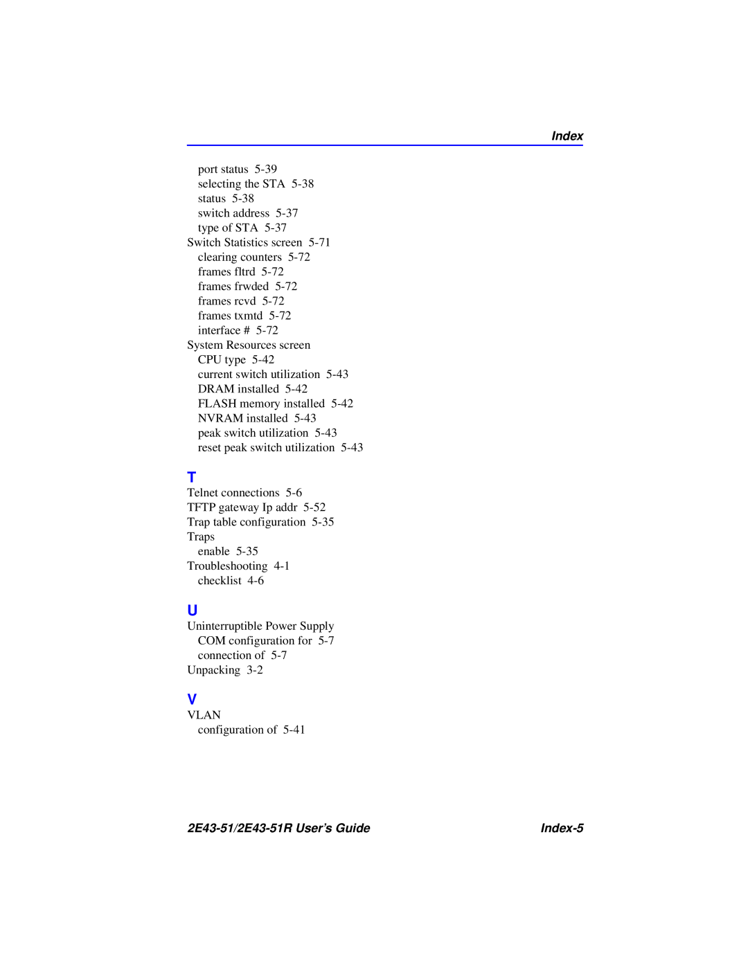 Cabletron Systems manual 2E43-51/2E43-51R User’s Guide Index-5 