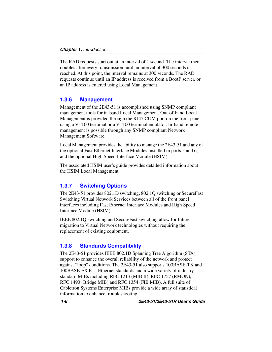 Cabletron Systems 2E43-51R manual Management, Switching Options, Standards Compatibility 