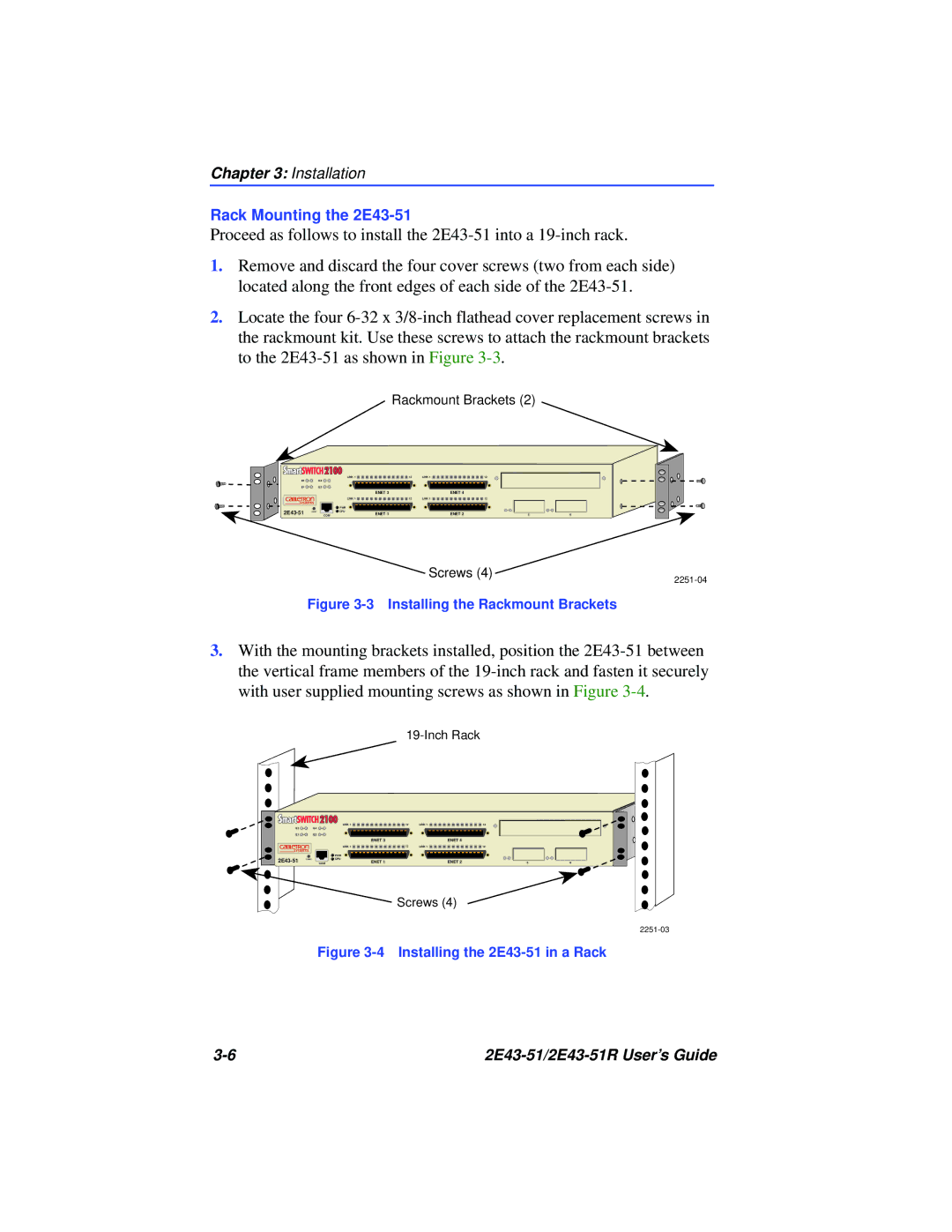 Cabletron Systems 2E43-51R manual Rack Mounting the 2E43-51 