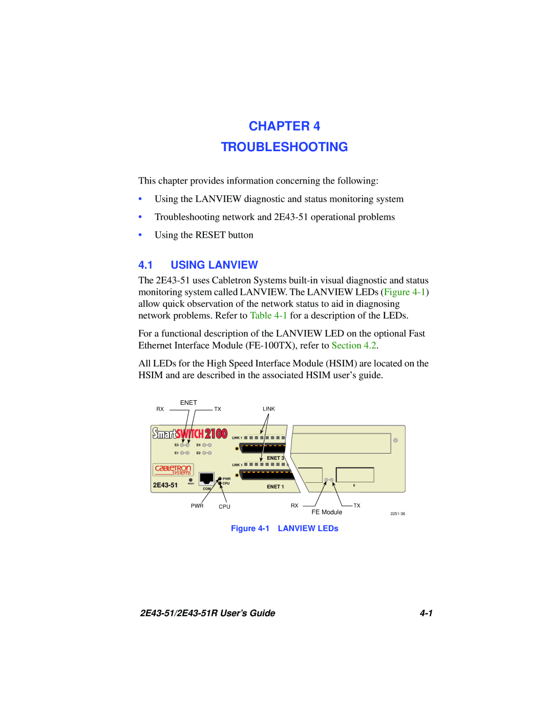 Cabletron Systems 2E43-51R manual Chapter Troubleshooting, Using Lanview 