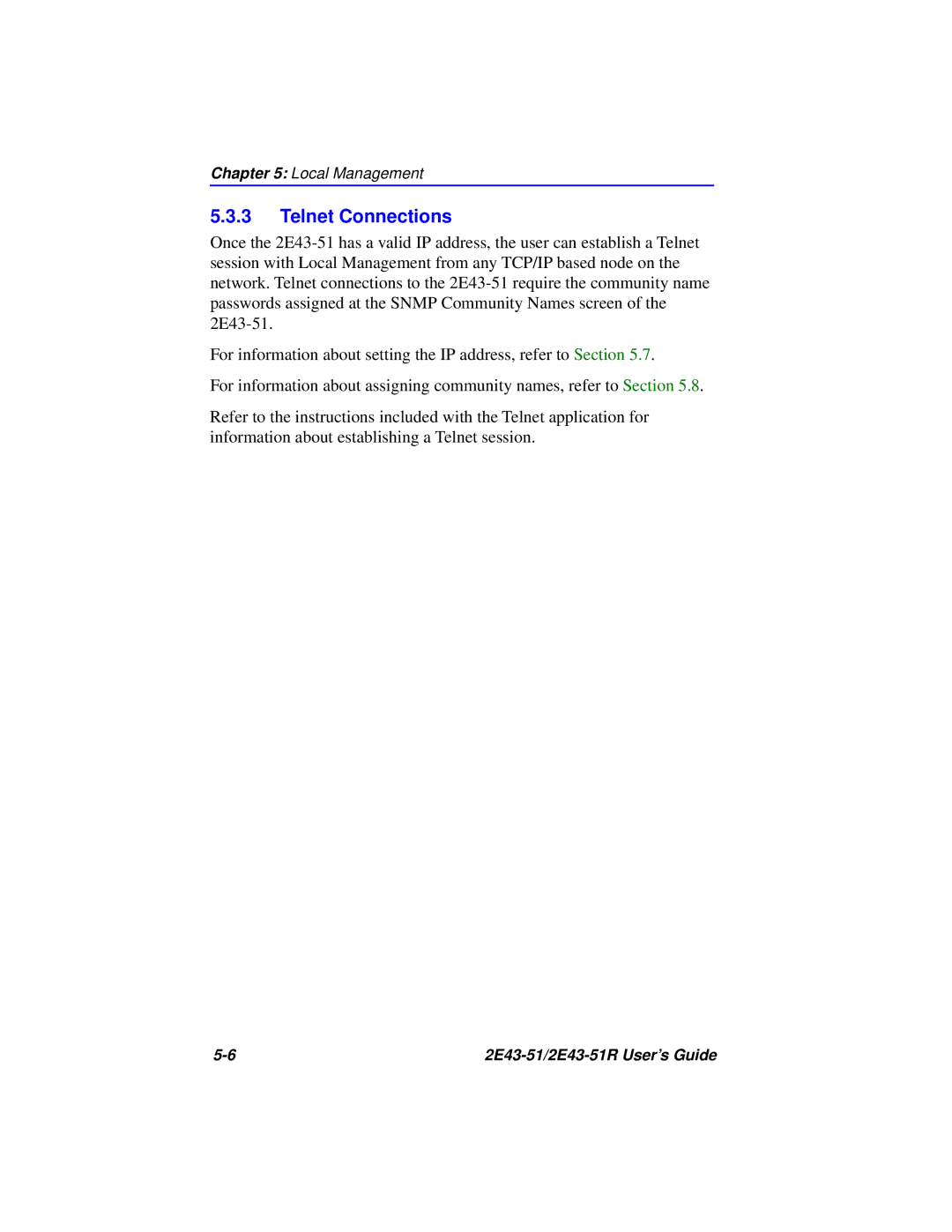 Cabletron Systems 2E43-51R manual Telnet Connections 