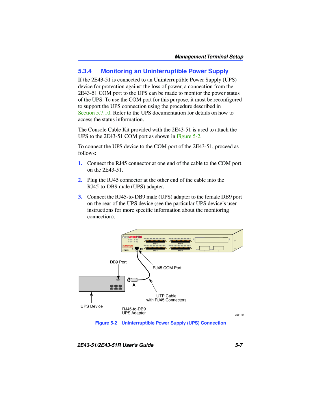 Cabletron Systems 2E43-51R manual Monitoring an Uninterruptible Power Supply, Uninterruptible Power Supply UPS Connection 