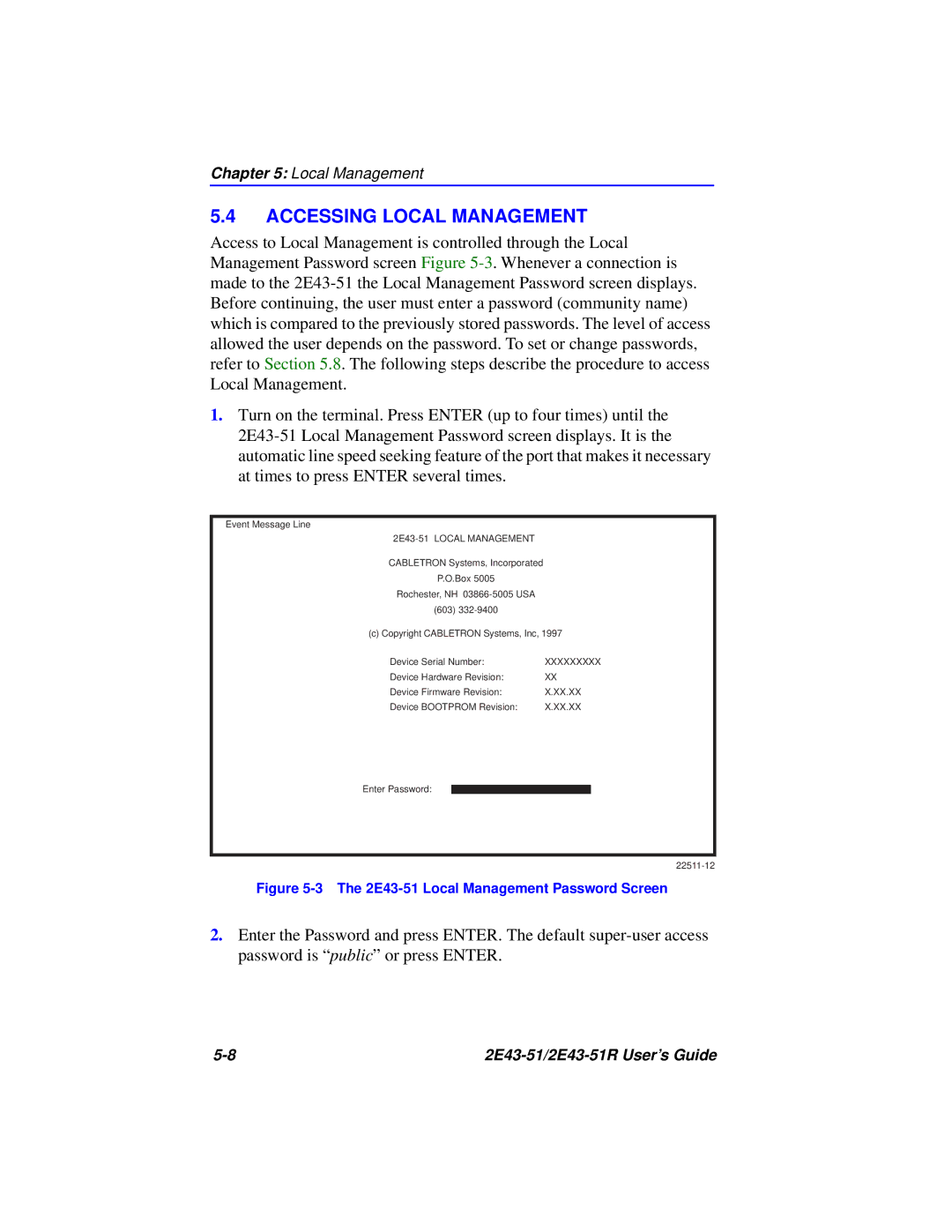 Cabletron Systems 2E43-51R manual Accessing Local Management, 2E43-51 Local Management 