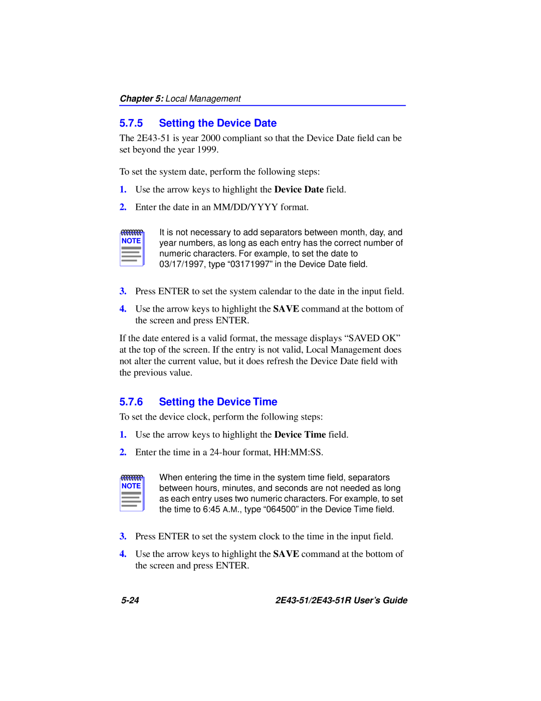 Cabletron Systems 2E43-51R manual Setting the Device Date, Setting the Device Time 