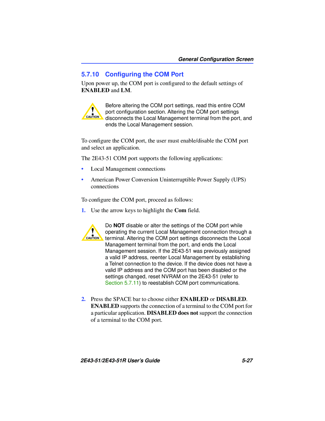 Cabletron Systems 2E43-51R manual 10 Conﬁguring the COM Port 