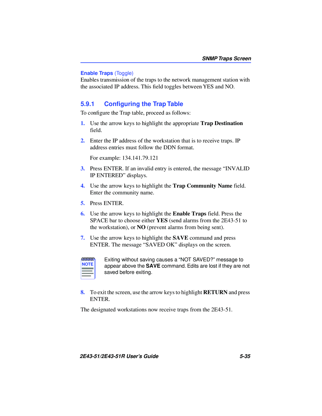 Cabletron Systems 2E43-51R manual 1 Conﬁguring the Trap Table 