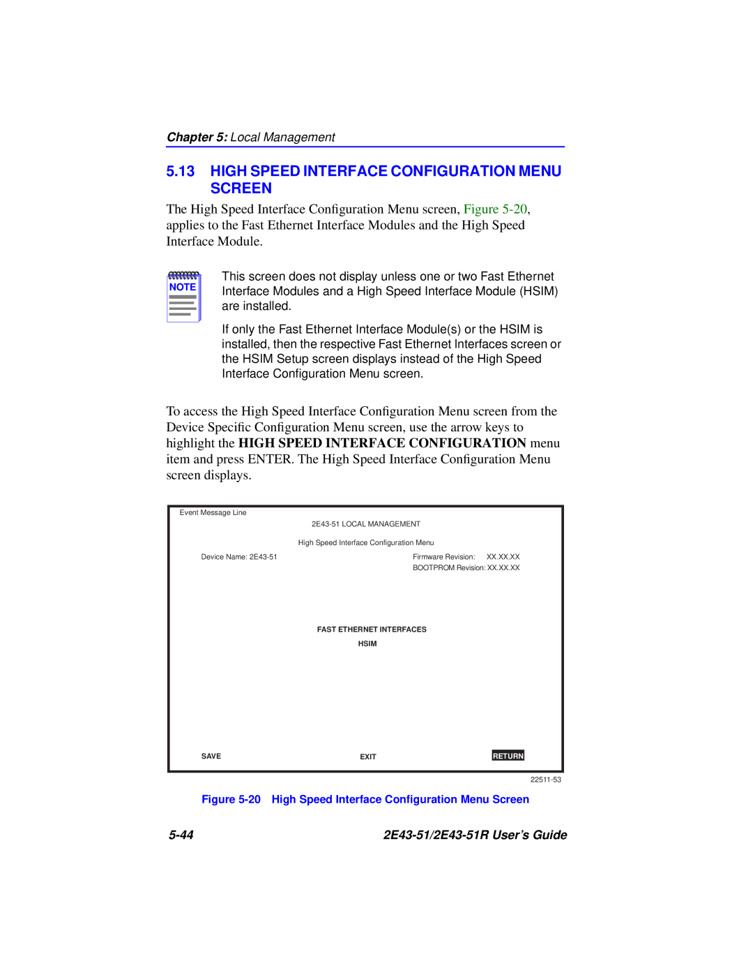 Cabletron Systems 2E43-51 High Speed Interface Configuration Menu Screen, High Speed Interface Conﬁguration Menu Screen 