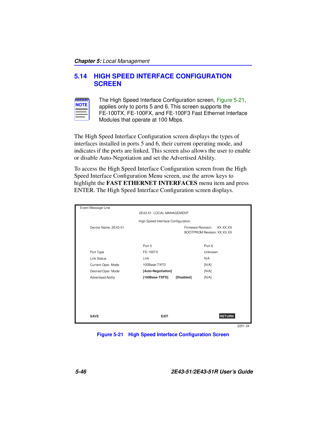 Cabletron Systems 2E43-51R manual High Speed Interface Configuration Screen, High Speed Interface Conﬁguration Screen 