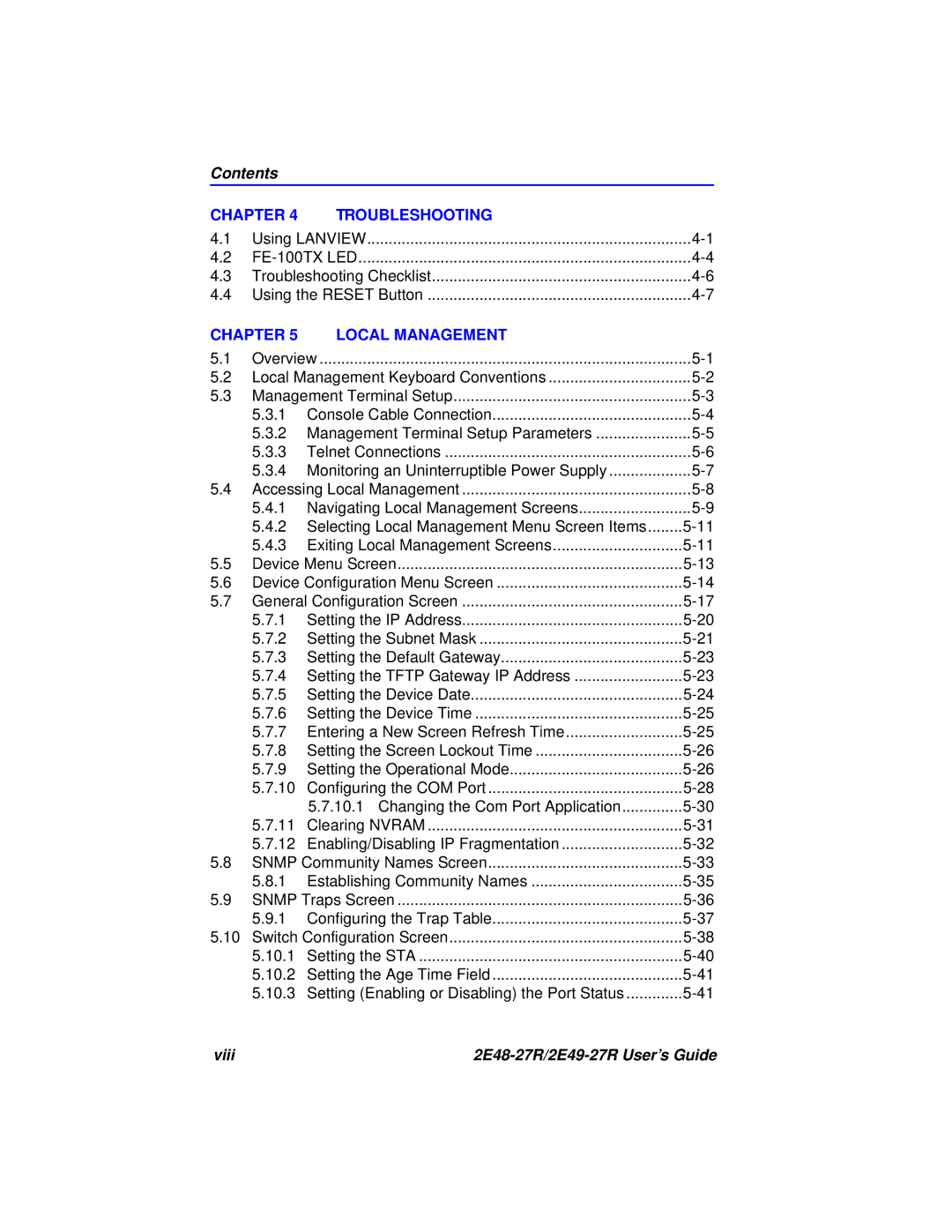 Cabletron Systems manual Viii 2E48-27R/2E49-27R User’s Guide 