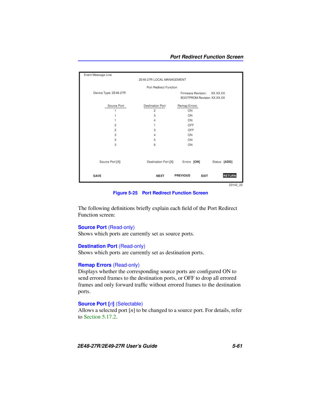 Cabletron Systems 2E49-27R, 2E48-27R manual Shows which ports are currently set as source ports 