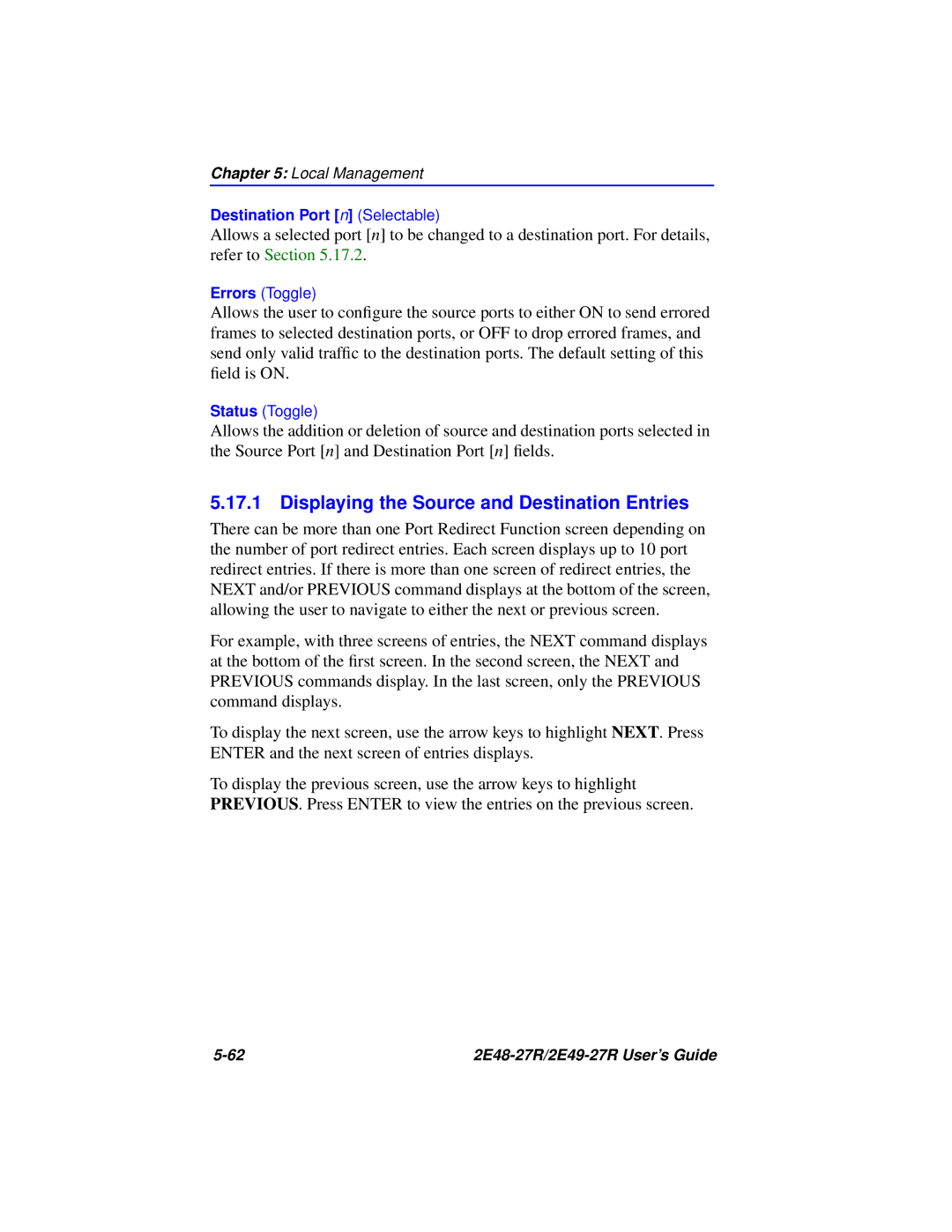 Cabletron Systems 2E48-27R, 2E49-27R manual Displaying the Source and Destination Entries 