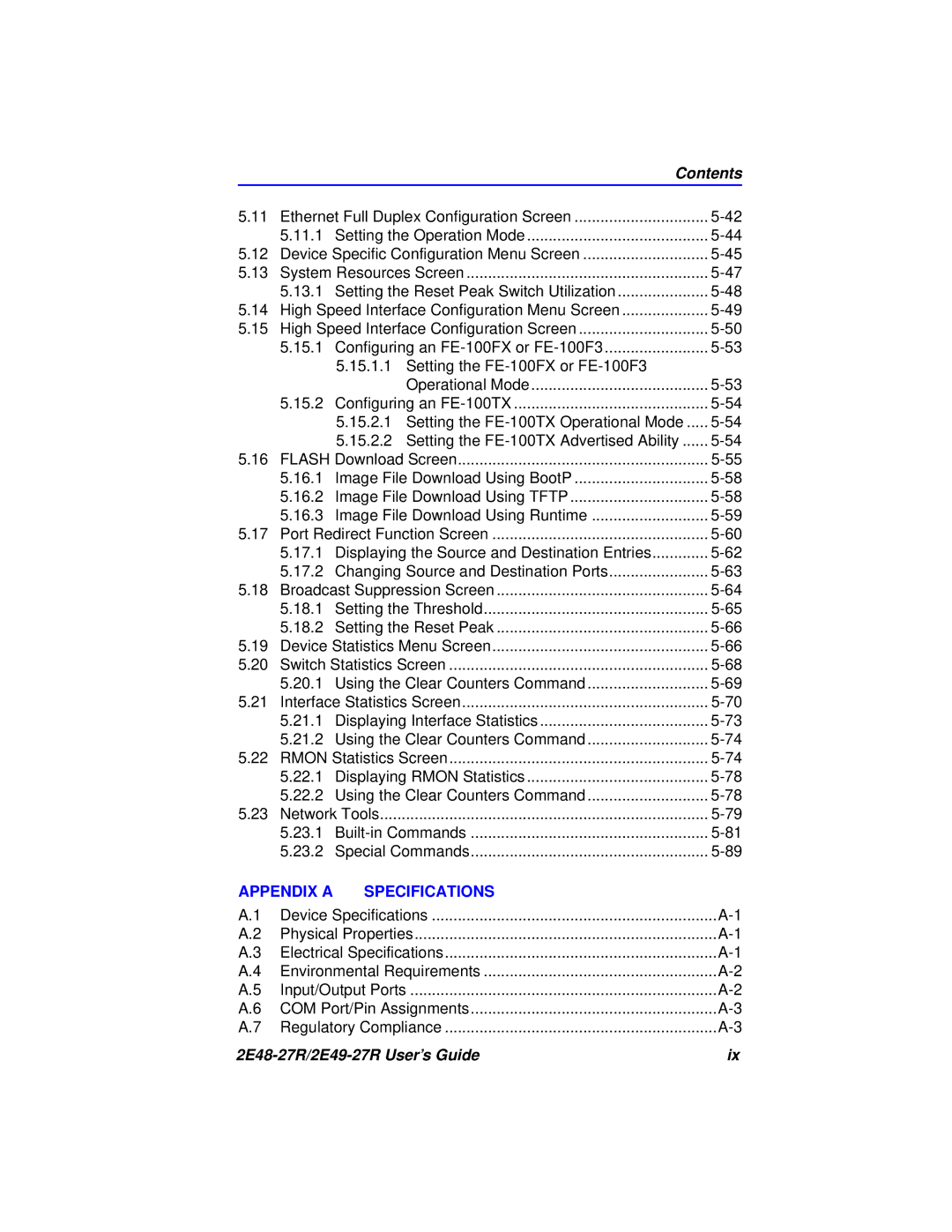 Cabletron Systems 2E49-27R, 2E48-27R manual Appendix a Specifications 