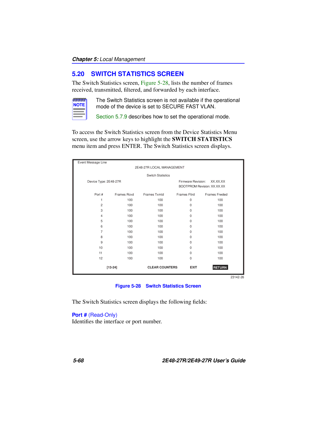 Cabletron Systems 2E48-27R, 2E49-27R manual Switch Statistics Screen 