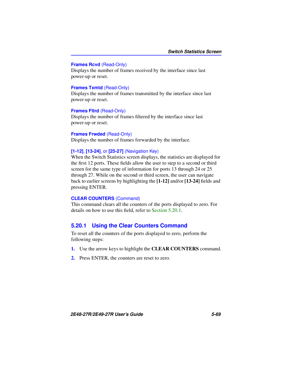 Cabletron Systems 2E49-27R, 2E48-27R manual Using the Clear Counters Command 